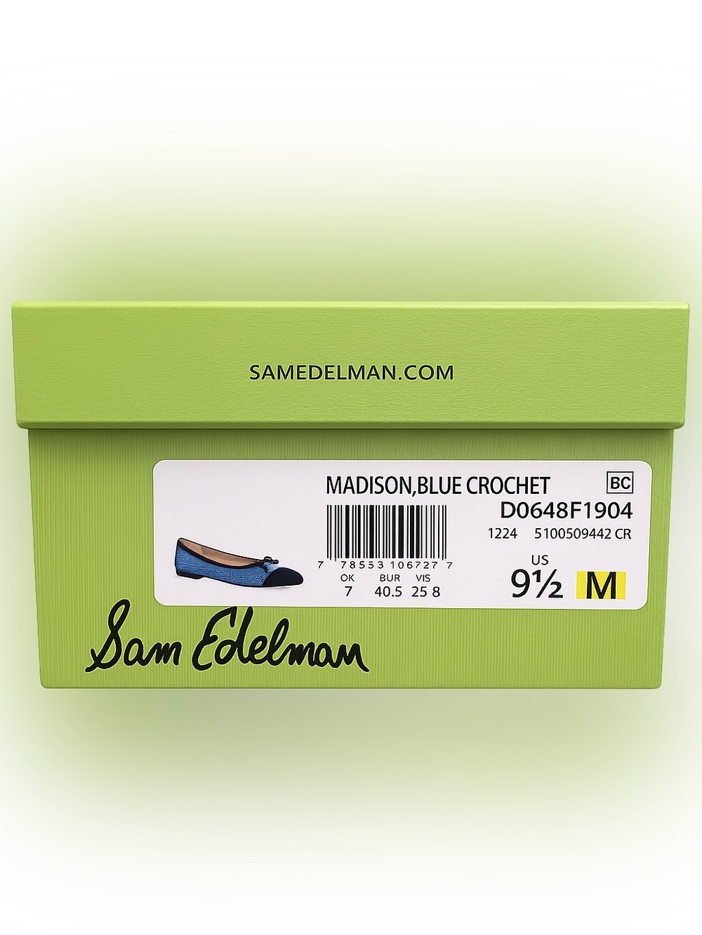 Sam Edelman Madison Blue Crochet Ballet Flats Cap Toe Bow Women’s 9.5 NIB - Picture 2 of 5